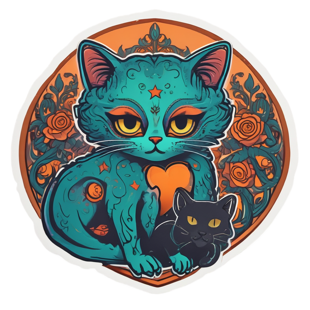 Heart Calavera with Cat Companion — witchy & occult stickers