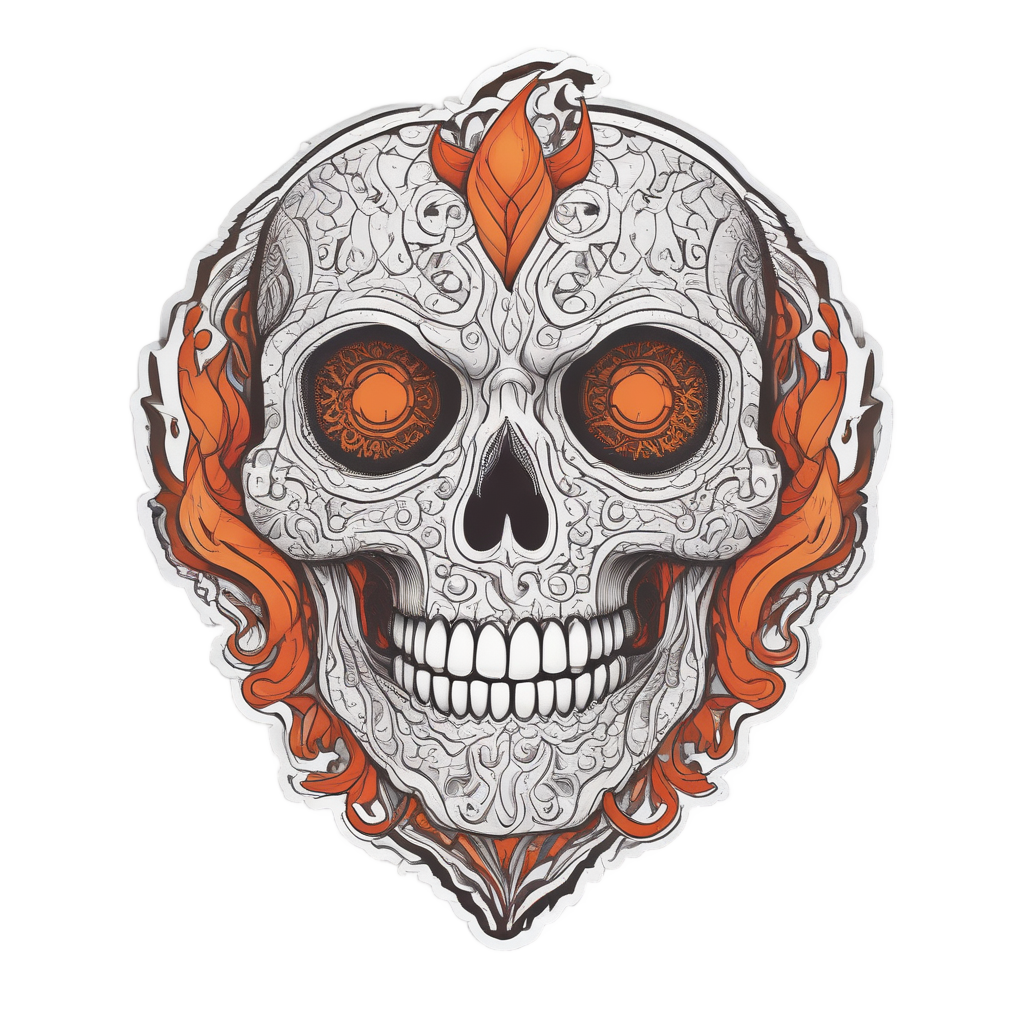 Heart Calavera with Fire — sugar skull stickers