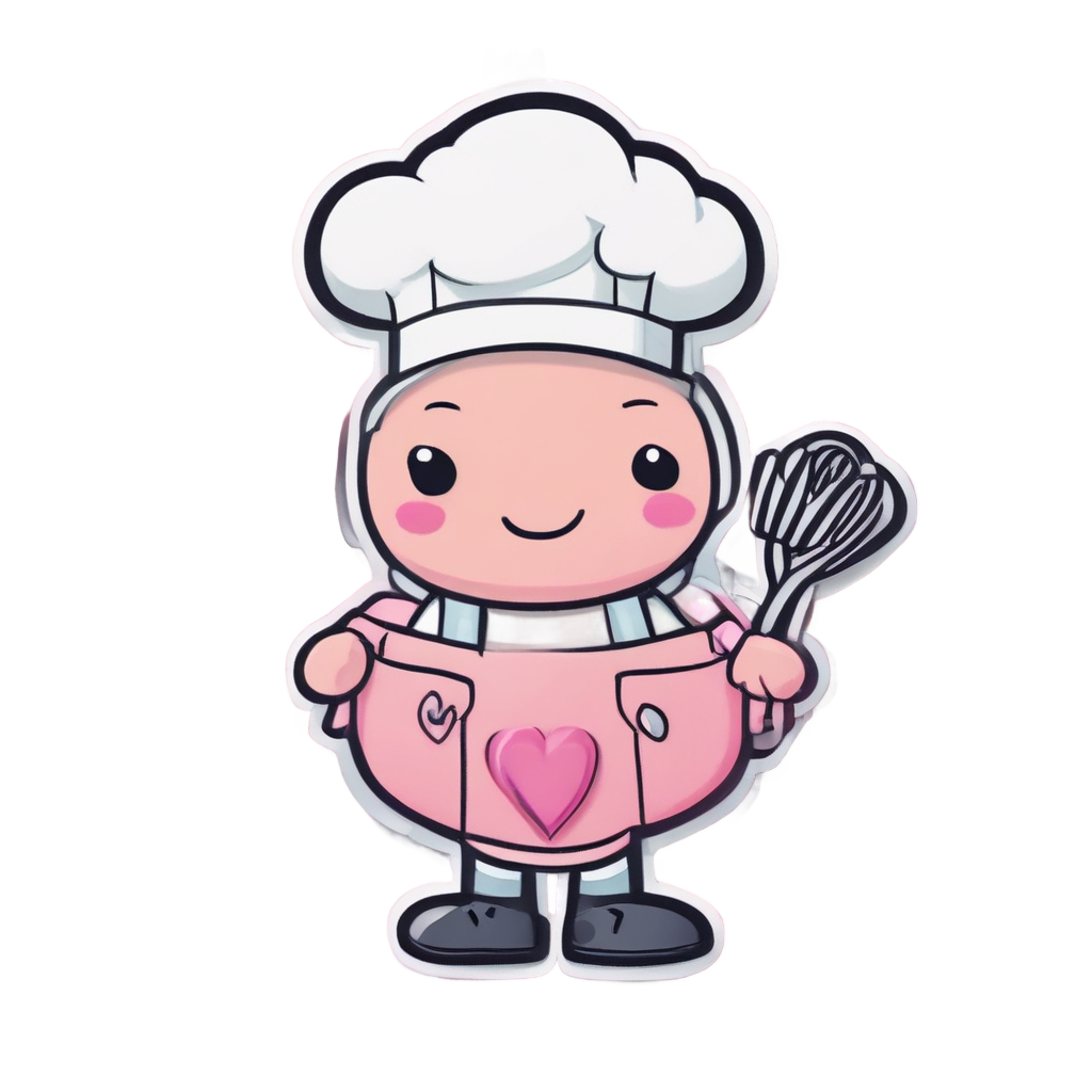 A cute checkerboard heart sticker dressed as a chef