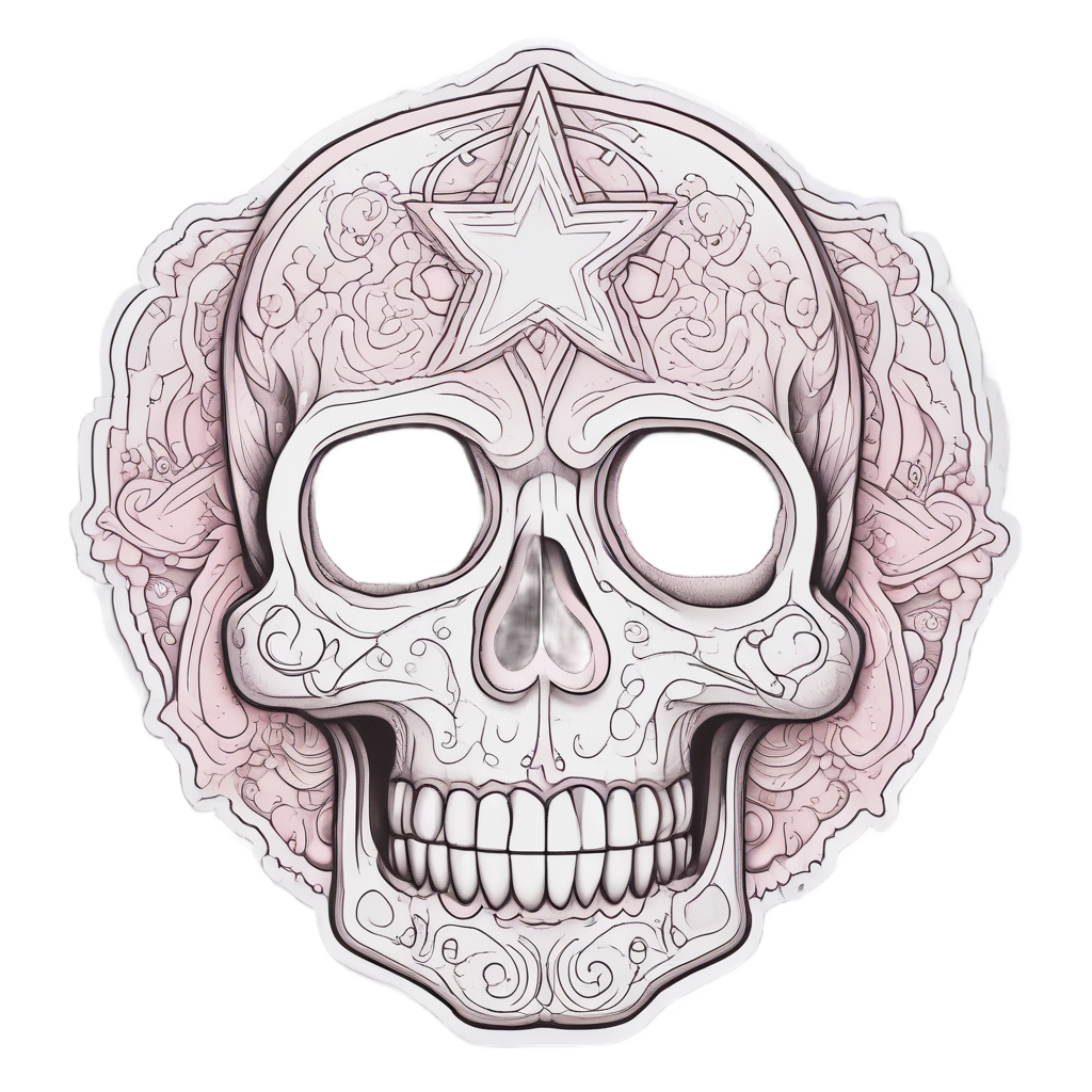 Heart-Eyed Star Skull — line-art skull stickers