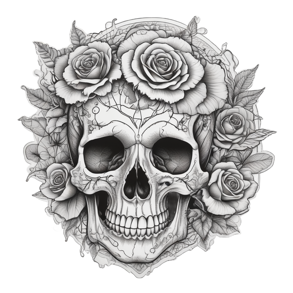 Heart Rose Skull — line-art skull stickers