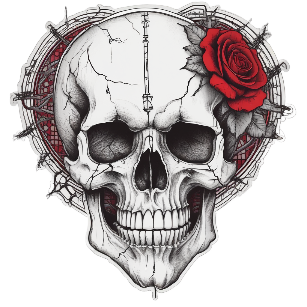 Heart Thorn Skull — watercolor skull & roses stickers