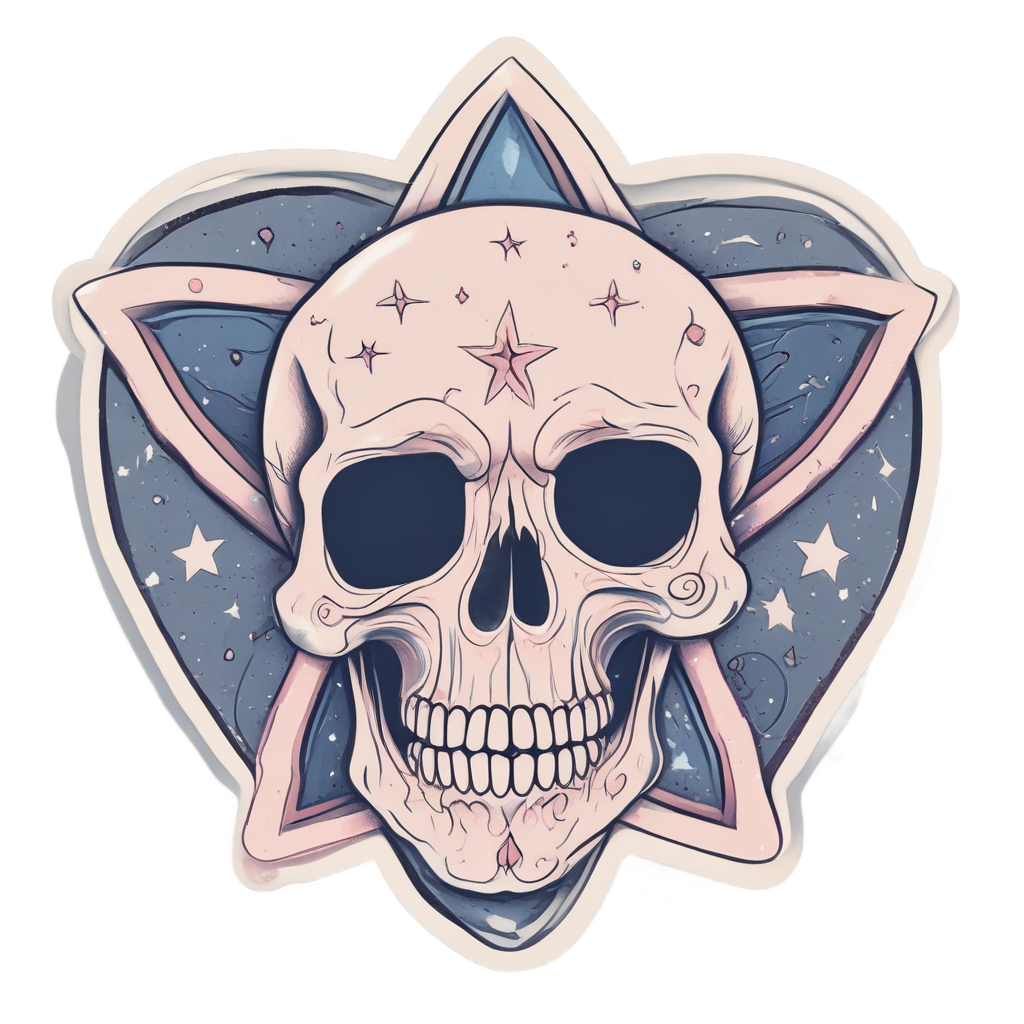 Heartbreak Star Skull Sad — line-art skull stickers