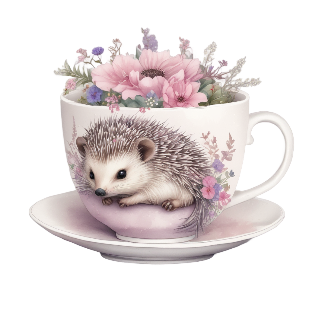 Hedgehog in Teacup — woodland nursery stickers