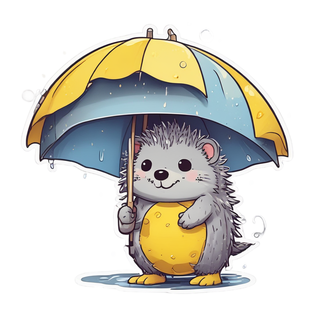 Hedgehog with a Umbrella in Rain — wildlife stickers