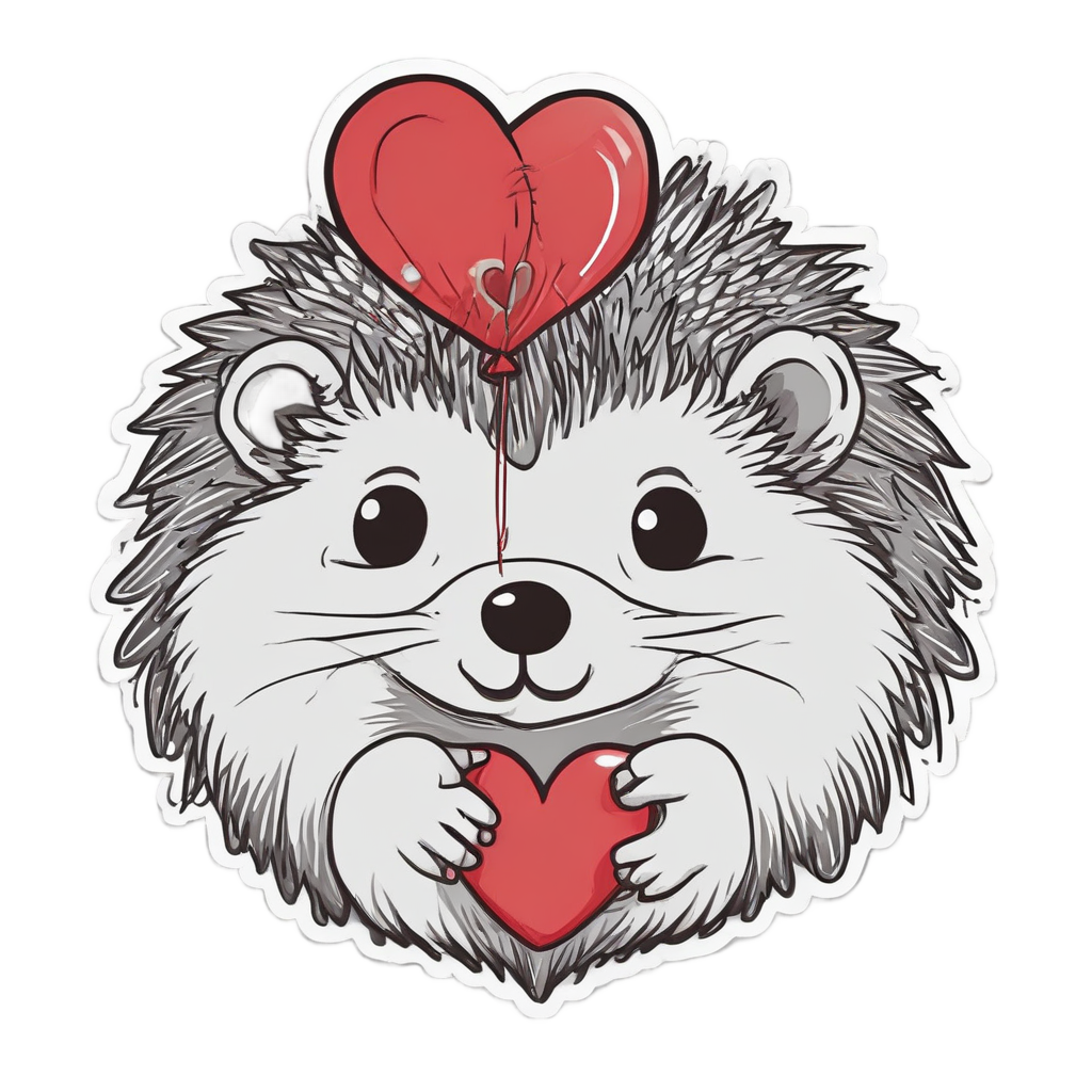 Hedgehog with Heart Balloon — woodland nursery stickers