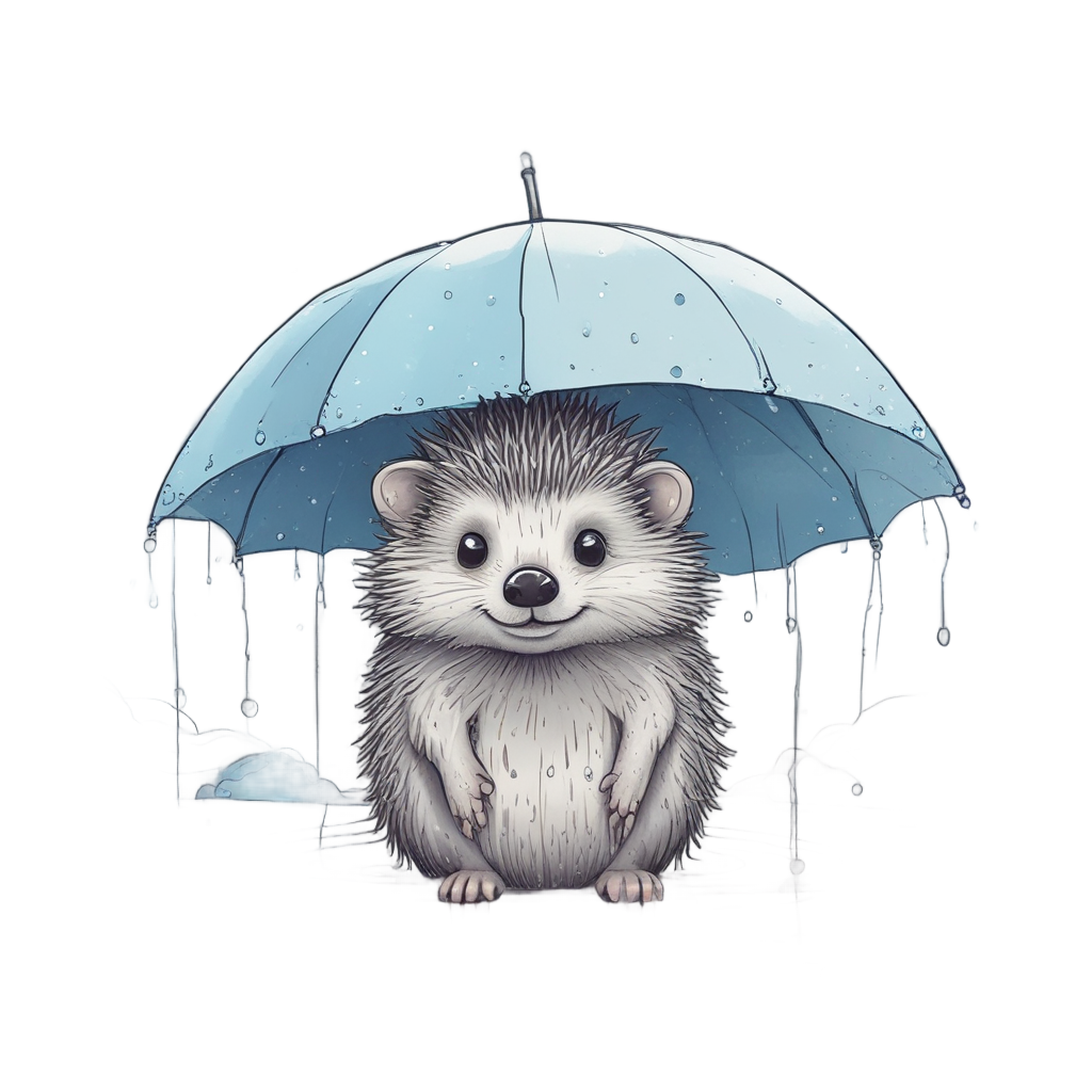 Hedgehog with Umbrella in Rain — wildlife stickers