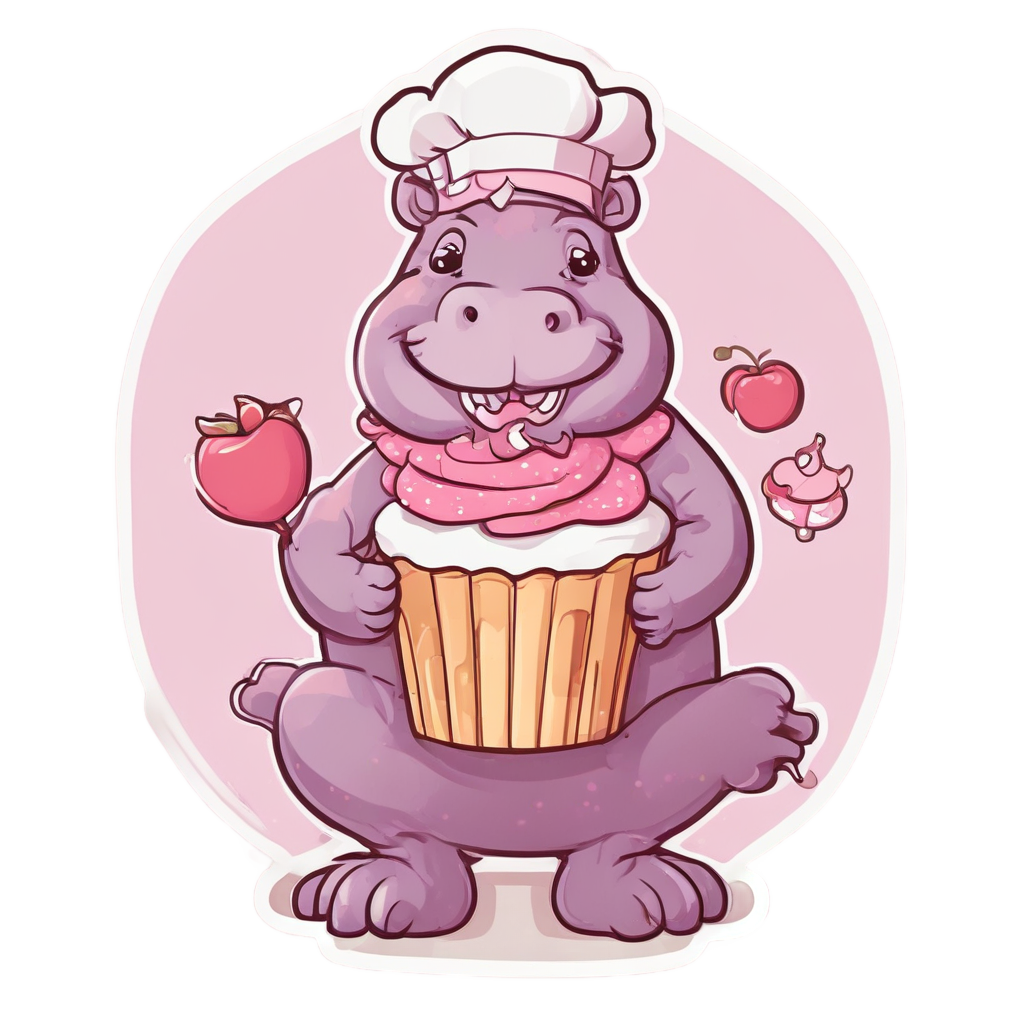 Hippo Chef with Cupcake — safari nursery stickers