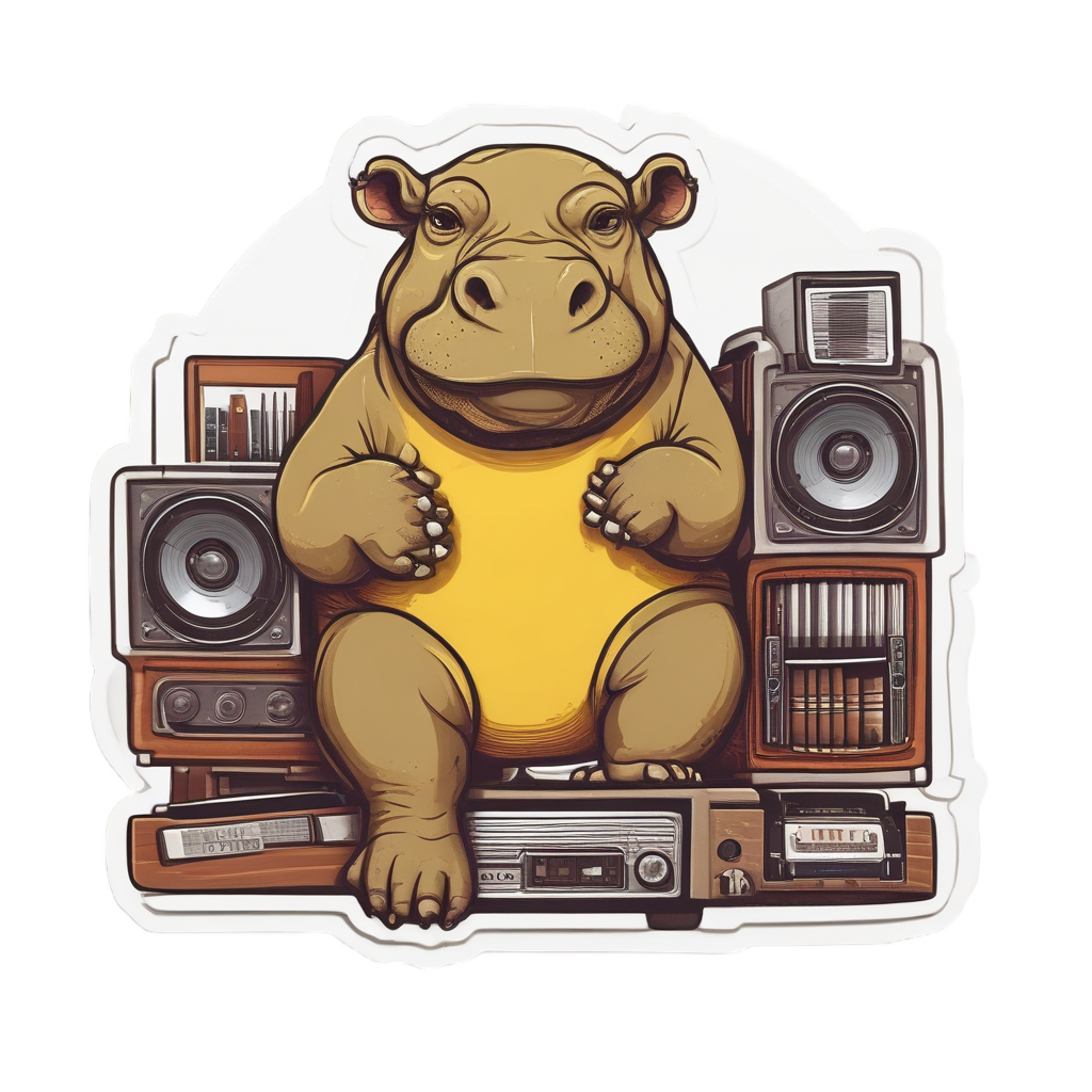 Hippo with Vinyl Record — vinyl stickers