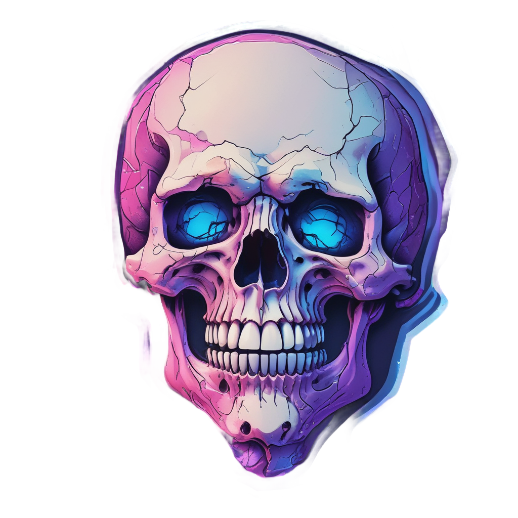 Holo Skull Smirk — blackwork skull stickers