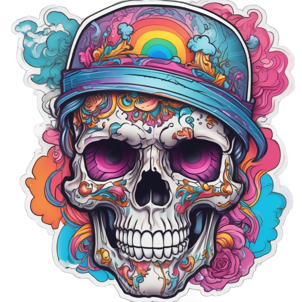 Hologram Skull Cigarette Smoke — neon cyber skull stickers