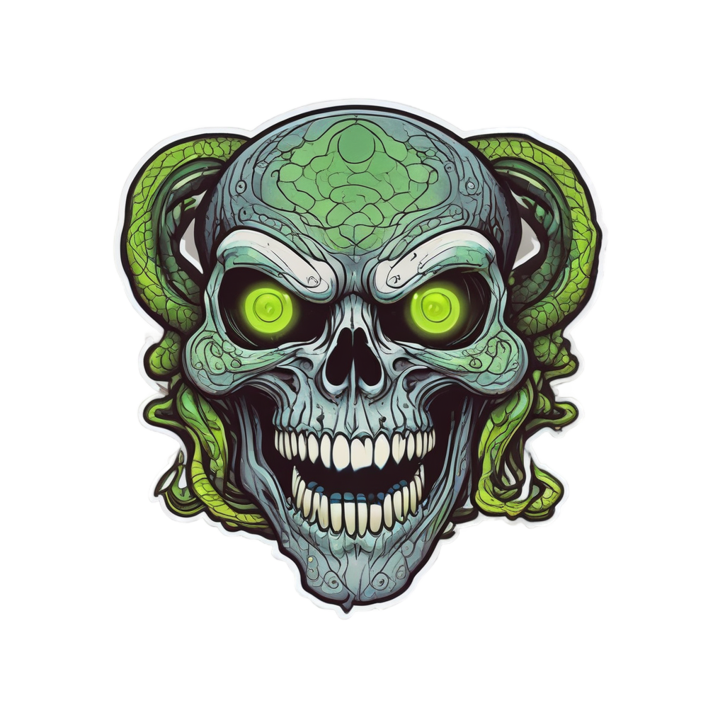 Hologram Skull with Neon Snake — neon cyber skull stickers