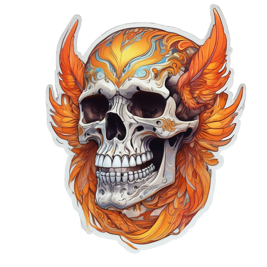 Holographic Phoenix Feather Skull — boho skull stickers
