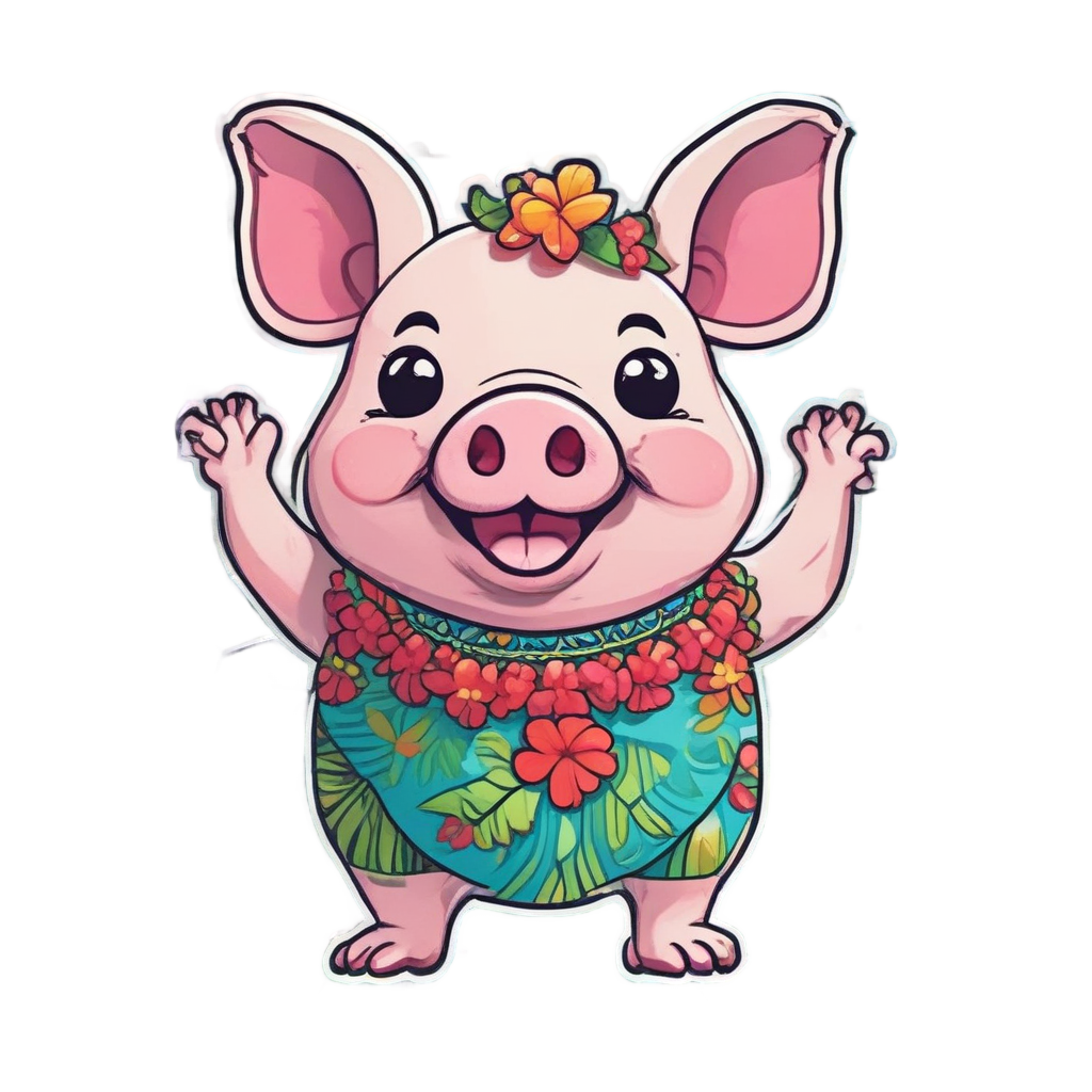 Hula Pig with Grass Skirt — farm animals stickers