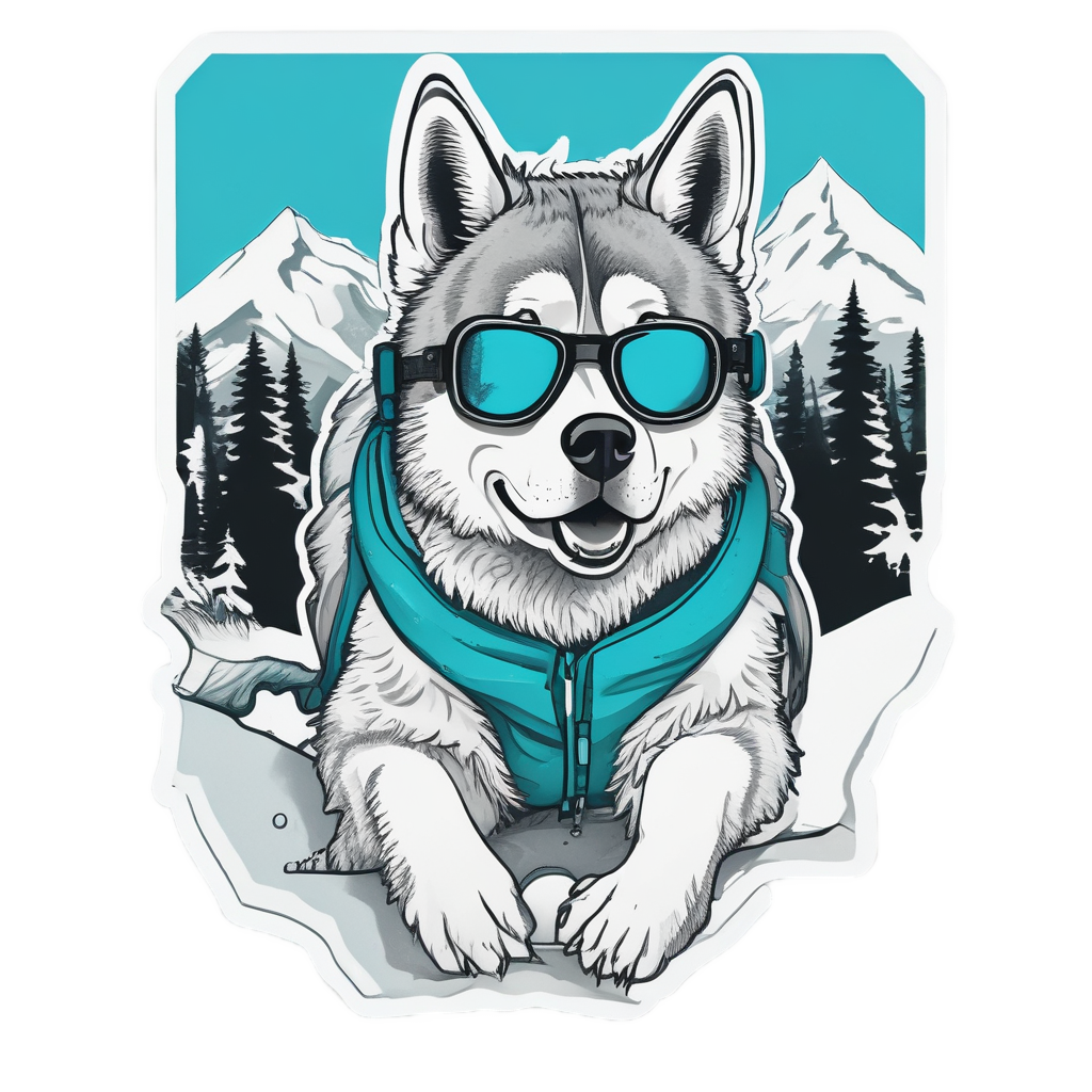 Husky Papercut Ski Champ — dogs stickers
