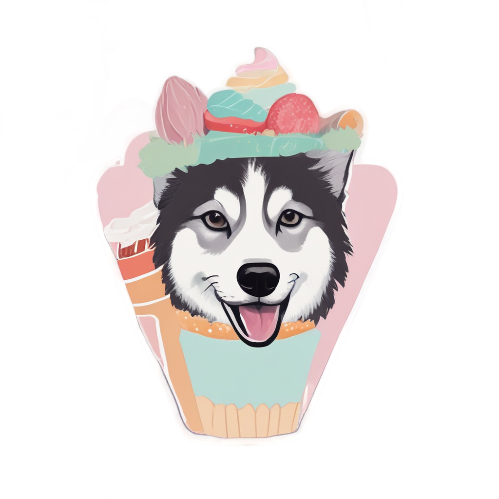 Husky with Retro Ice Cream — dogs stickers