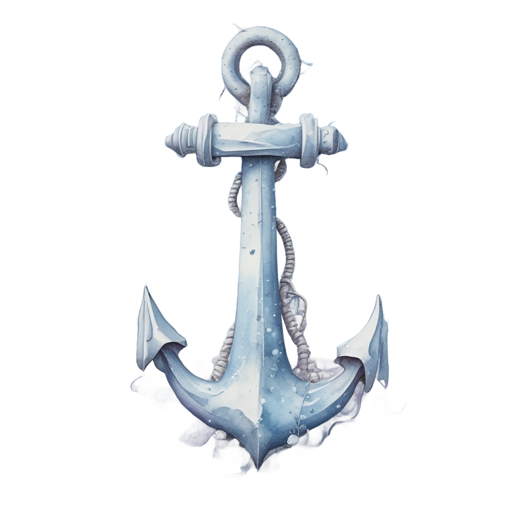 Icy blue anchor with frost and icicles in pale lavender watercolor.