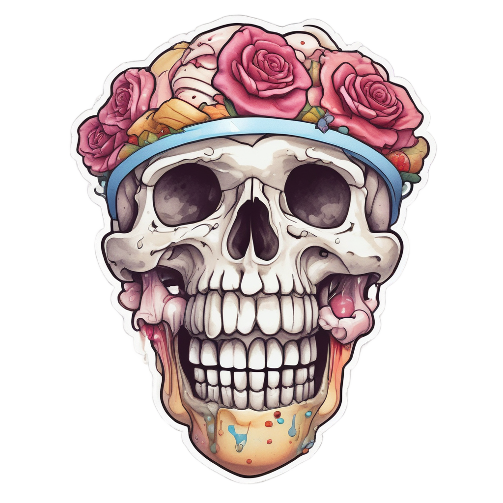 Ice Cream Rose Skull — watercolor skull & roses stickers