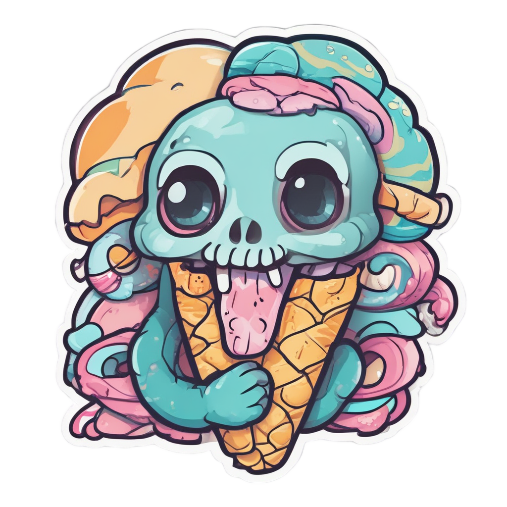 Ice Cream Skull Snake — line-art skull stickers