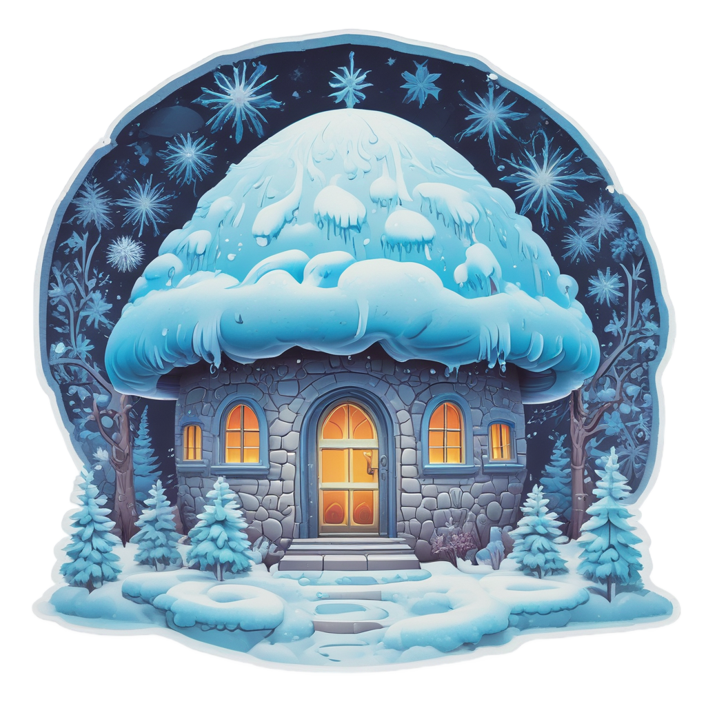 Neon igloo mushroom house with snowflakes