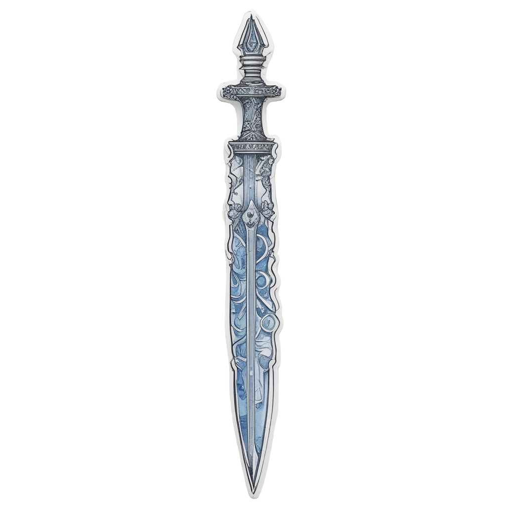 A watercolor ice dagger with blue veins and frost flakes