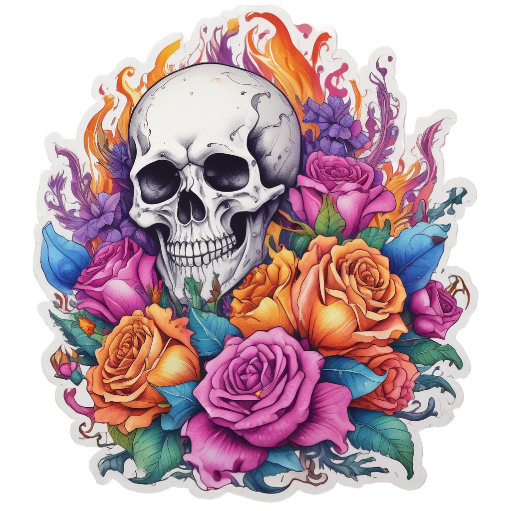 Infernal Floral Bouquet — flaming skull stickers