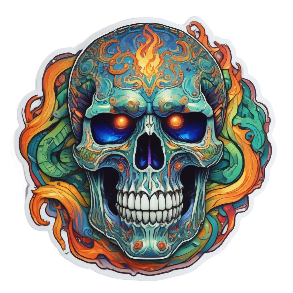 Inferno Serpent Gaze — flaming skull stickers