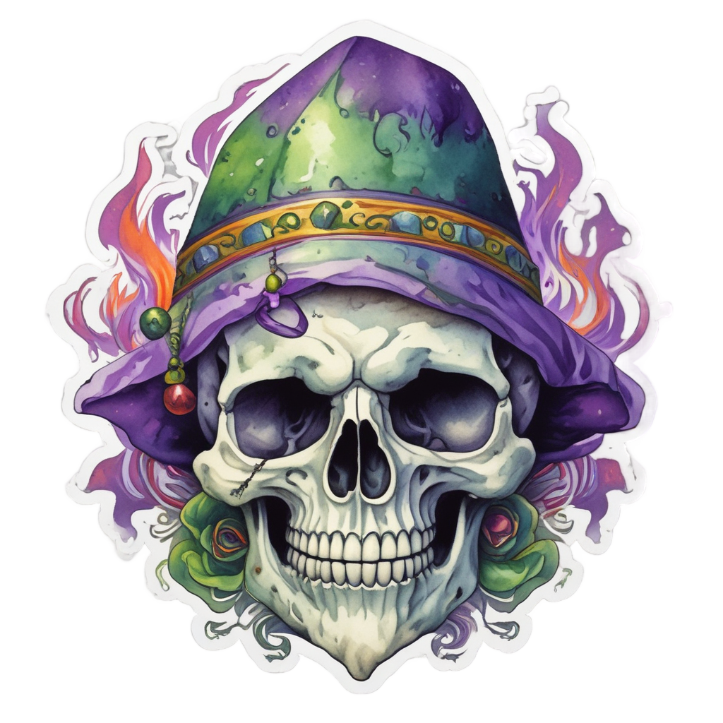 Jester Inferno Skull — flaming skull stickers