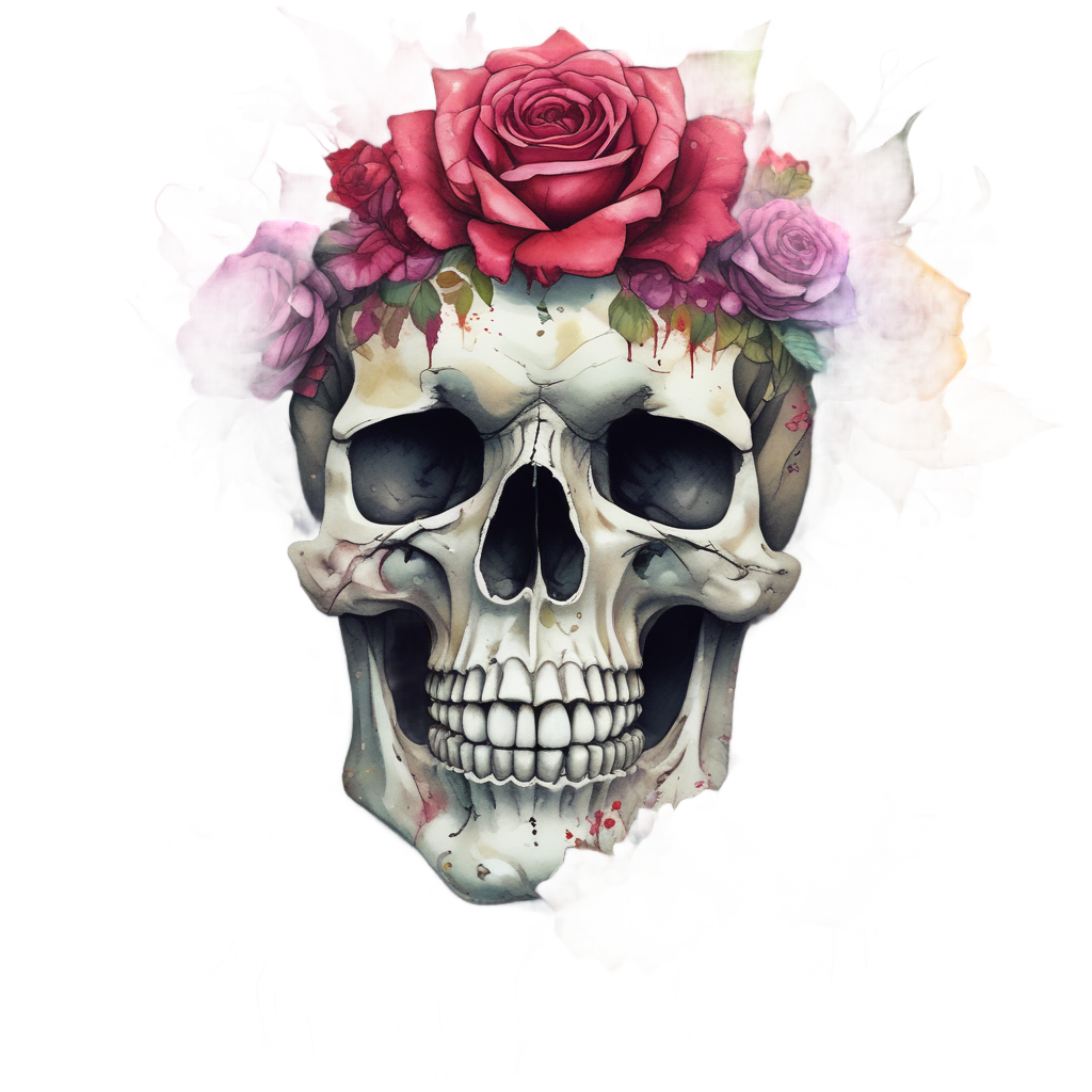 Jester Rose Grin Skull — watercolor skull & roses stickers