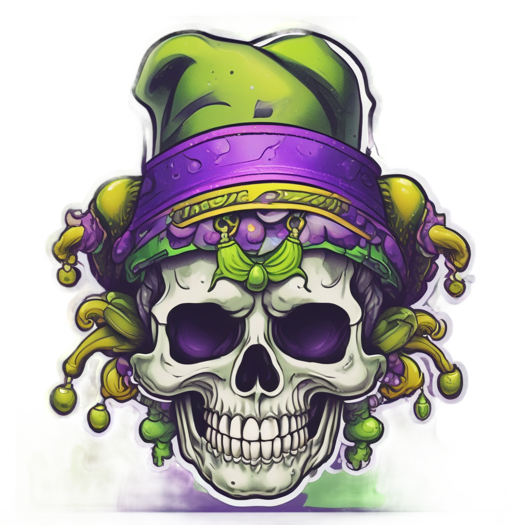 Jester Skull Grin Flip — flaming skull stickers