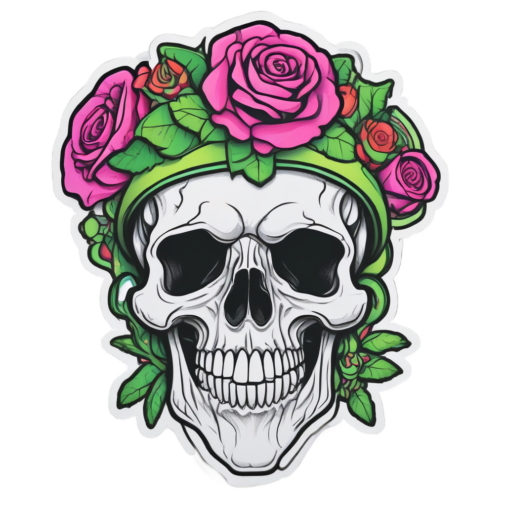 Jester Skull Rose Bouquet — watercolor skull & roses stickers
