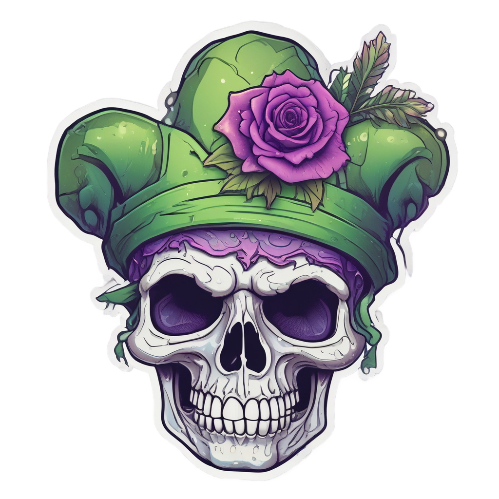 Jester Skull with Rose — watercolor skull & roses stickers