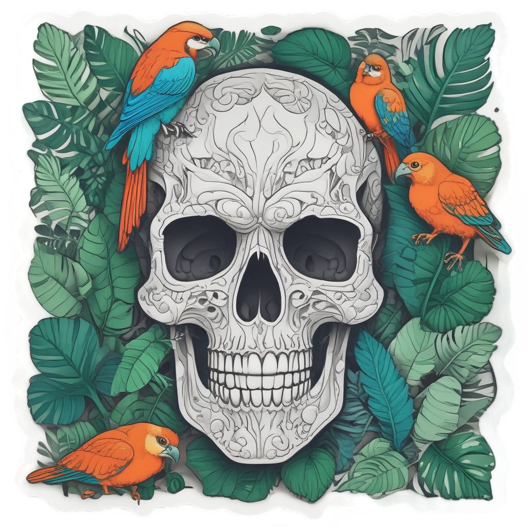 Jungle Smoke Skull — blackwork skull stickers
