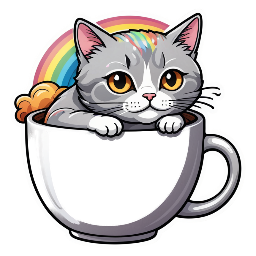 Coffee Cat (holographic) — kawaii stickers
