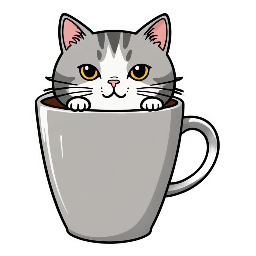 Coffee Cat (lineart) — kawaii stickers