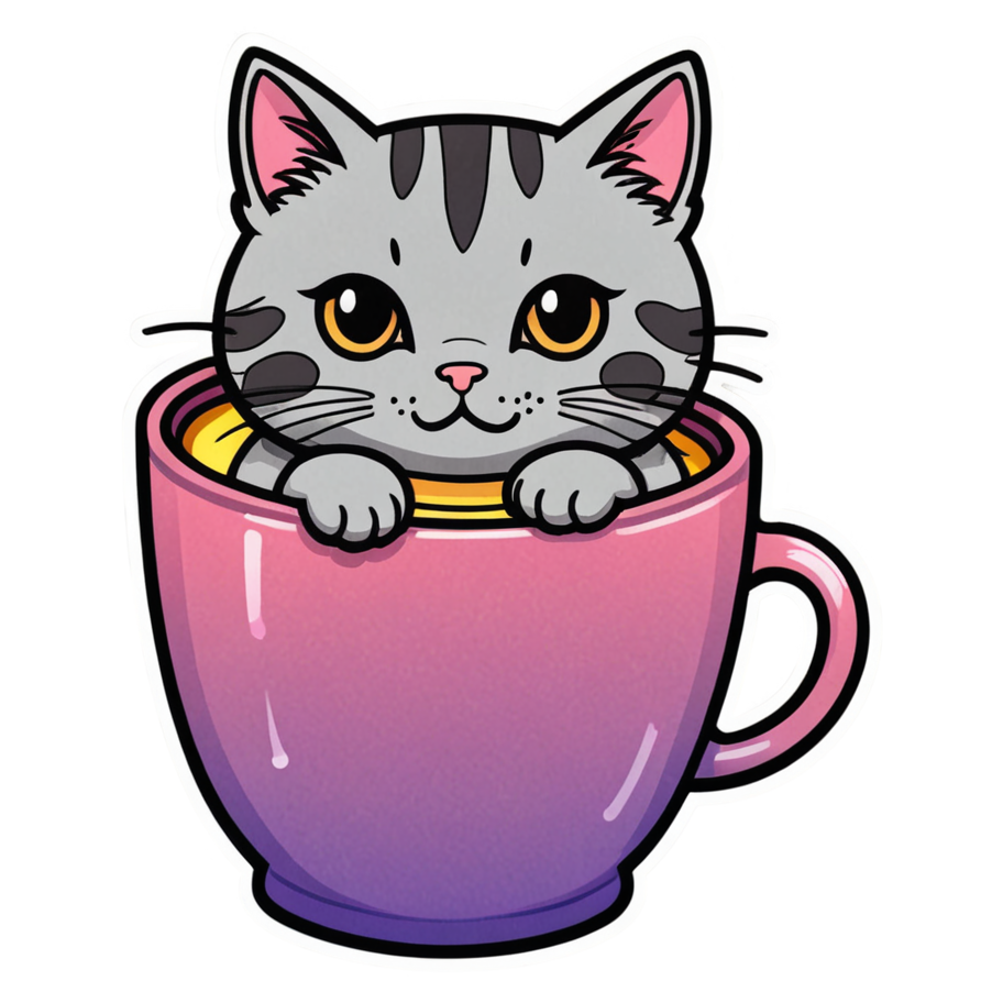 Coffee Cat (neon) — kawaii stickers