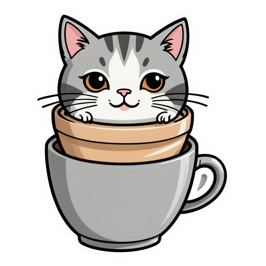Coffee Cat (papercut) — kawaii stickers