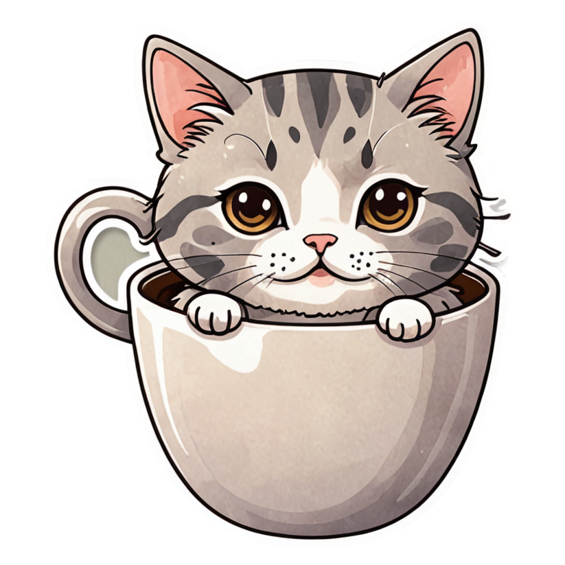 Coffee Cat (watercolor) — kawaii stickers