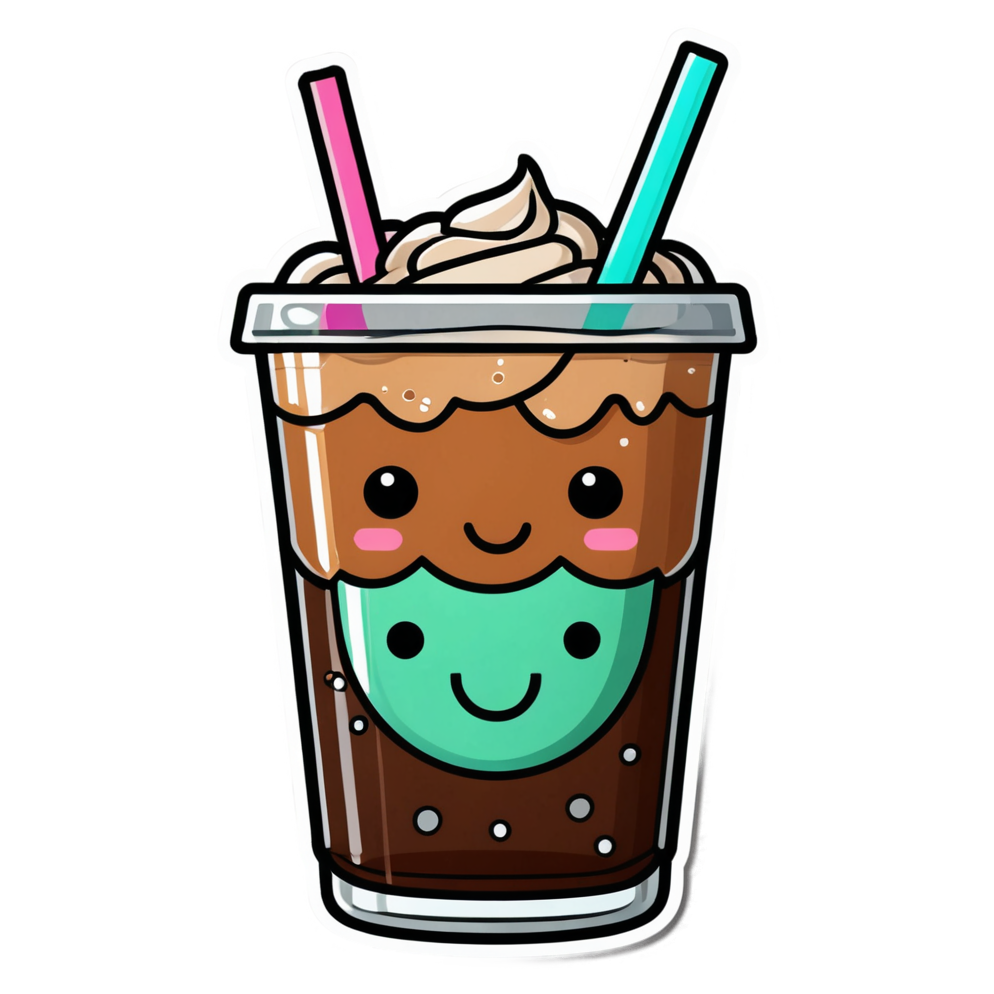 Cold Brew Cutie (neon) — kawaii stickers