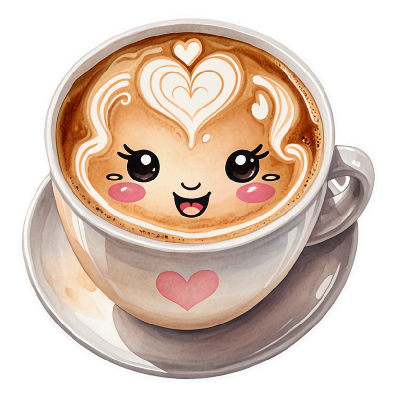 Happy Latte (watercolor) — kawaii stickers