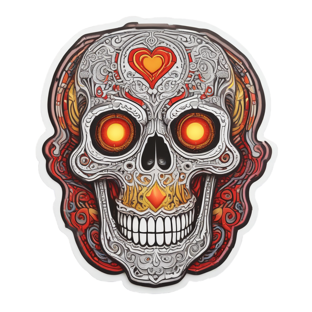 Laser Heart Calavera — sugar skull stickers