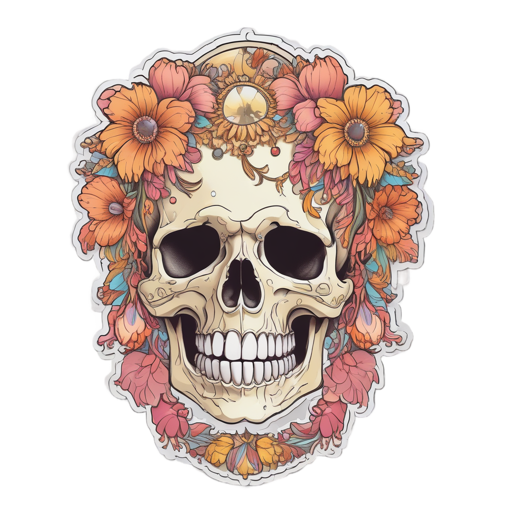 Laughing Floral Skull — boho skull stickers