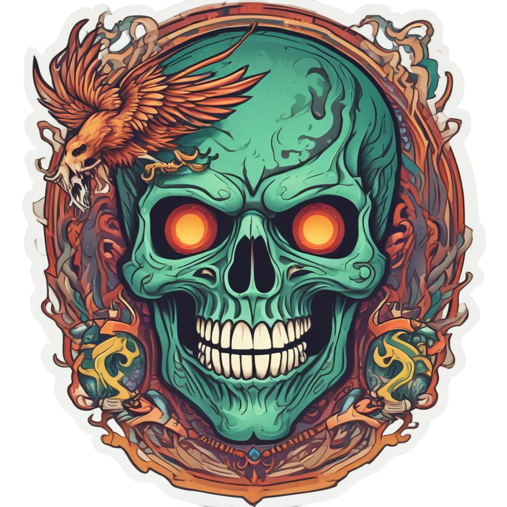 Laughing Phoenix Skull Mask — flaming skull stickers