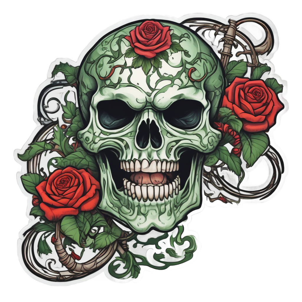 Laughing Skull Rose Staff — watercolor skull & roses stickers