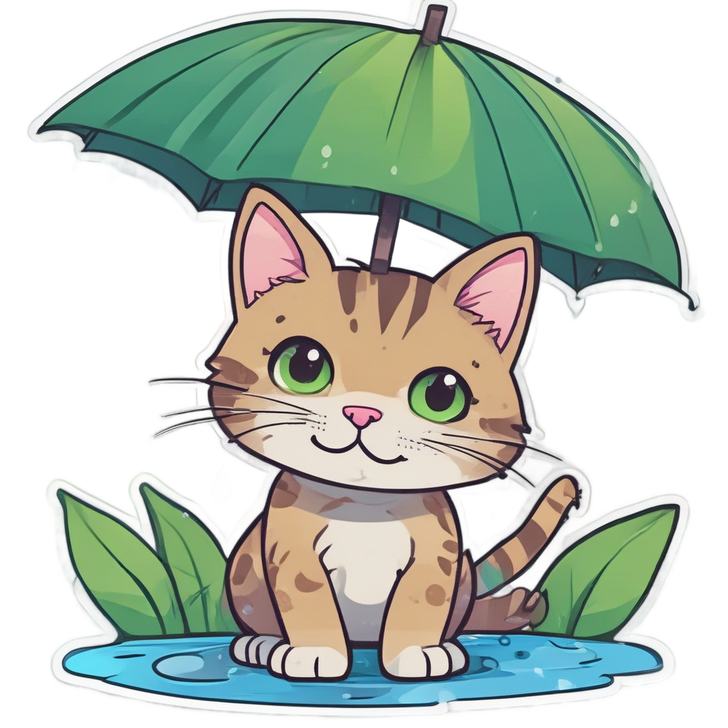 Leaf umbrella tabby cat — cats stickers
