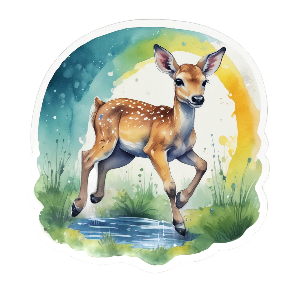 Leaping Fawn in Rainstorm — woodland nursery stickers