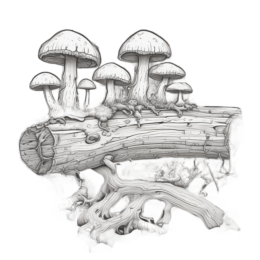 Log with Mushrooms and Hatchet — tactical & outdoor stickers