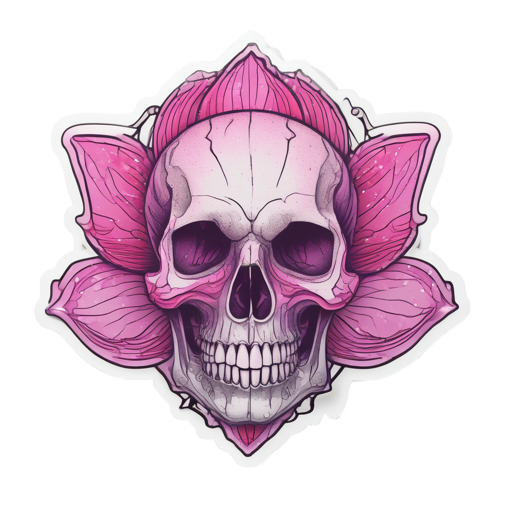 Lotus Skull Serenity — line-art skull stickers