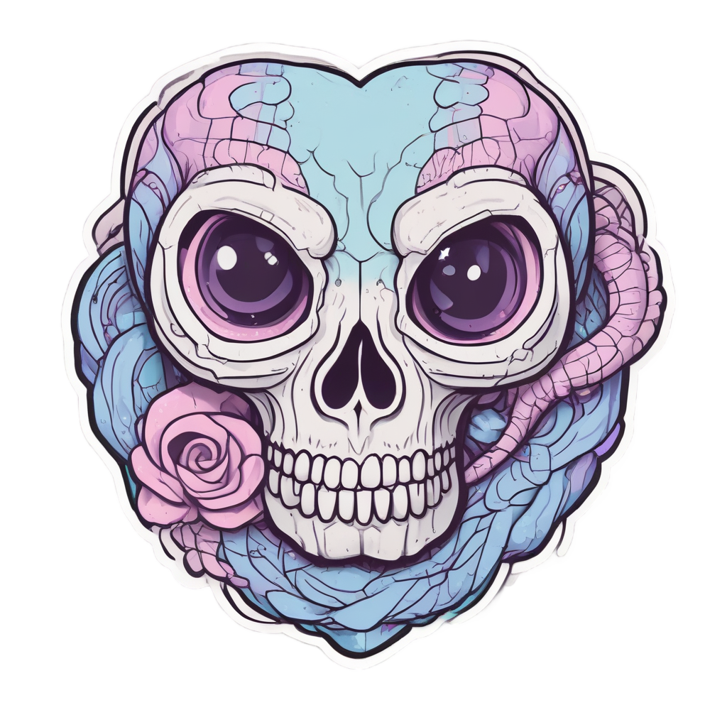 Lovestruck Skull Coil — line-art skull stickers
