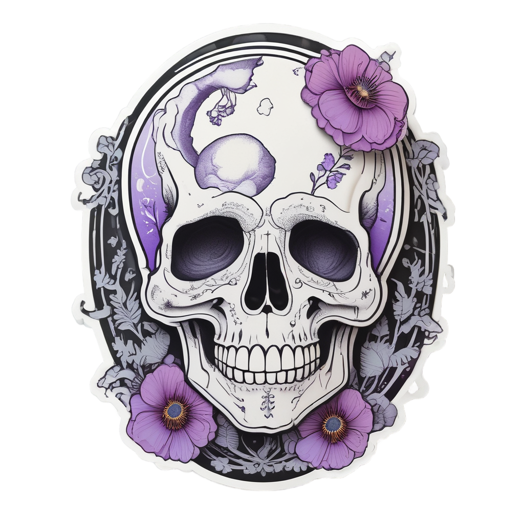 Lunar Poppy Dream — floral skull stickers
